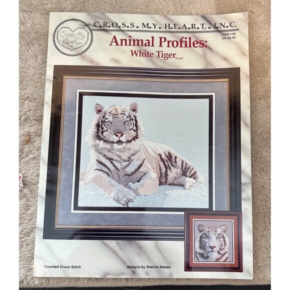 Tiger Cross Stitch Patterns Lot Of 3 Tiny Tigers, White Tiger, Snow Leopard Cubs - Picture 3 of 6